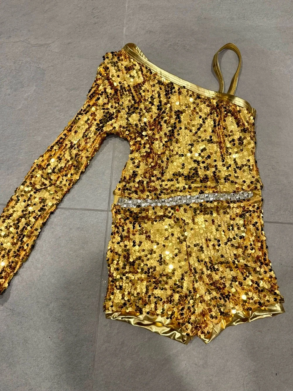 Girls Gold Sequin One-Shoulder Costume - Size CM